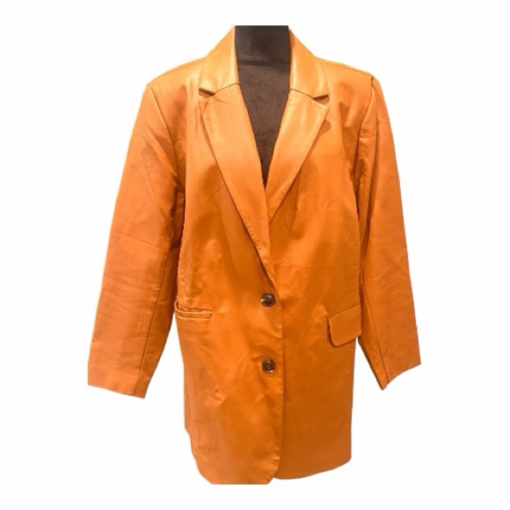 Eloquii Cognac Faux Leather Blazer Women’s Size 16 - Picture 3 of 9